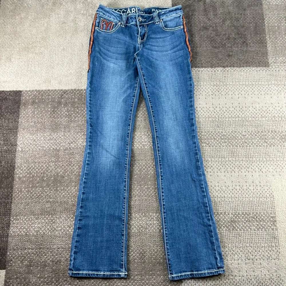 Vaccari Paz Women 26L Blue Denim Bootcut Jeans Embellished‎ Rhinestone Western